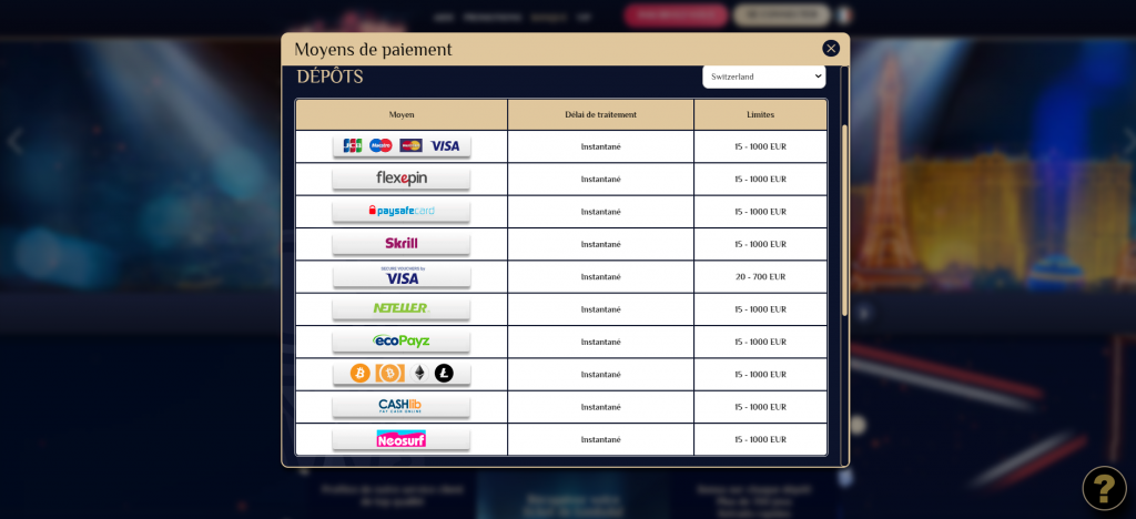 moyens de dépôt et retrait vegas plus casino 